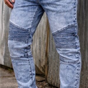 LR Scoop Acid Wash Moto Biker Jeans Men’s Slim Fit Blue Denim 30x30 Streetwear